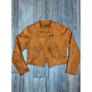 Womens Jacket L Motorcycle Moto Biker Faux Suede‎ Full Zip Pockets